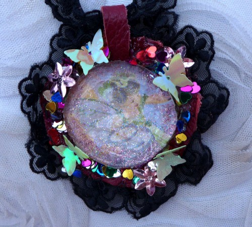 HANDGEMACHTE STATEMENT HALSKETTE MEHRFARBIG SCHWARZ SPITZE KRISTALL PERLEN KEIN METALL GESCHENK - Bild 1 von 12