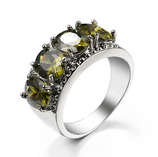 Venta Caliente Regalo Boda Oliva Ovalado Peridoto Piedras Preciosas Plata Mujer Anillo Talla 6-10 Foto 2 de 4