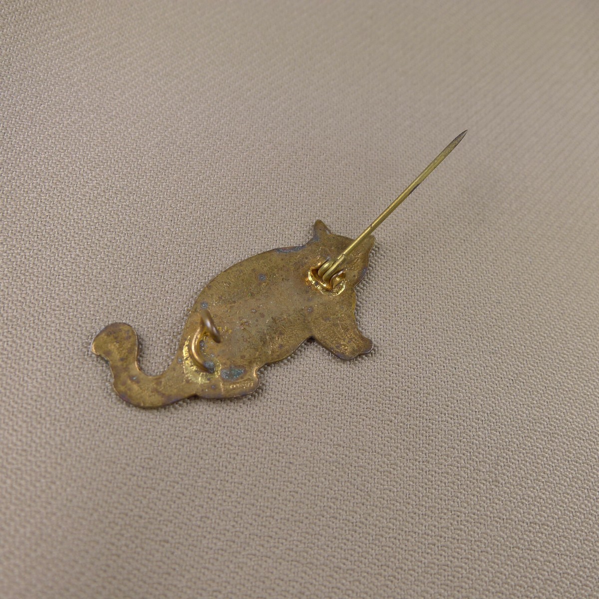 Broche Chat émaillé En Laiton - Style Vintage Années 1900 - Bijou Occasion