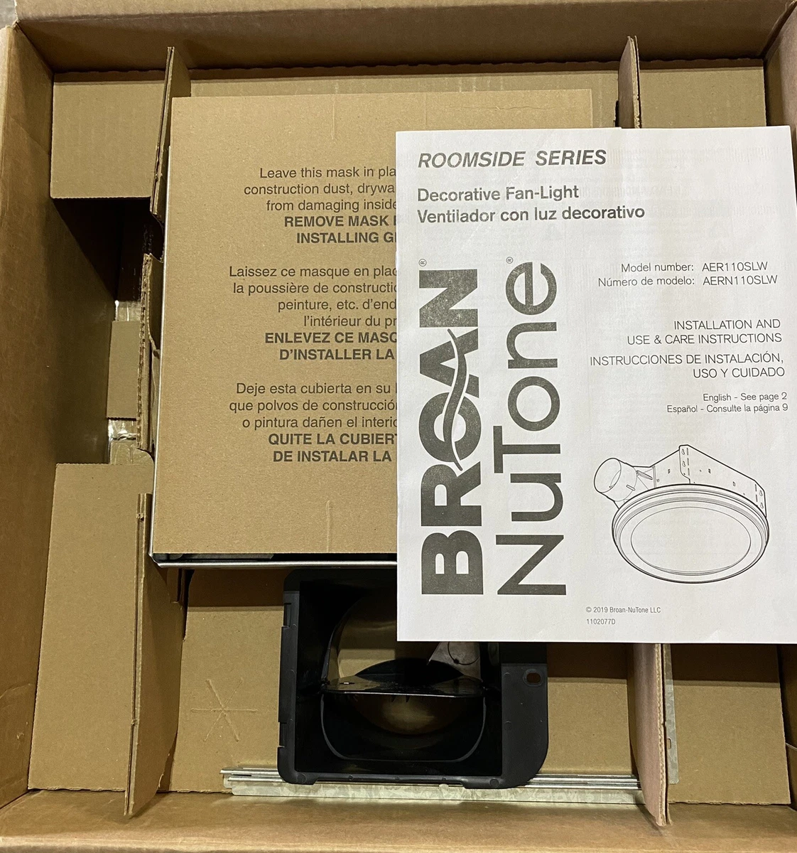 NuTone 110 CFM Bathroom Exhaust Fan With LED Light u0026amp; Humidity Sensing  AERN110SLW | eBay