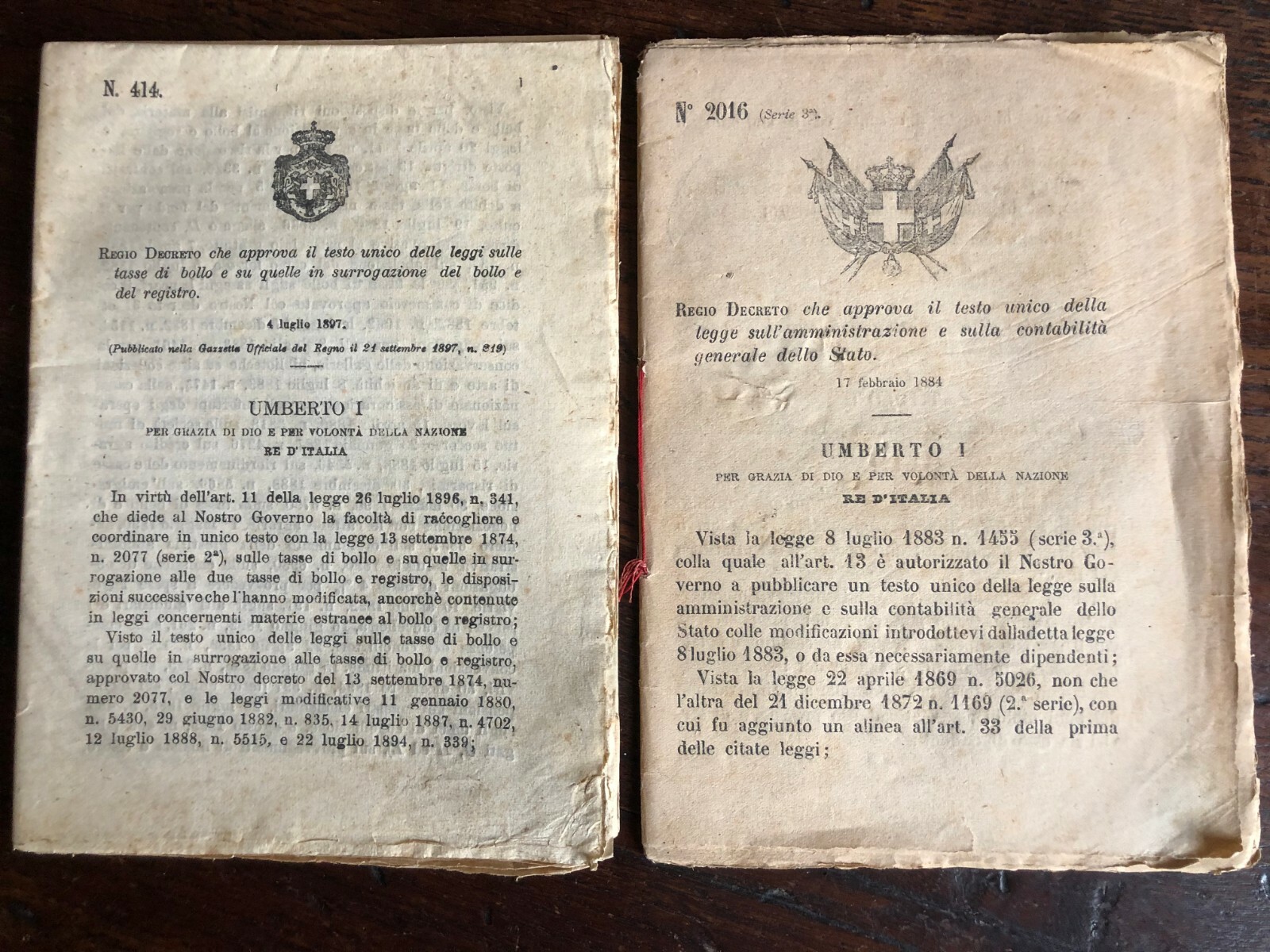 Regio Decreto (414) del 4 luglio 1897 + Regio Decreto (2016) 17
