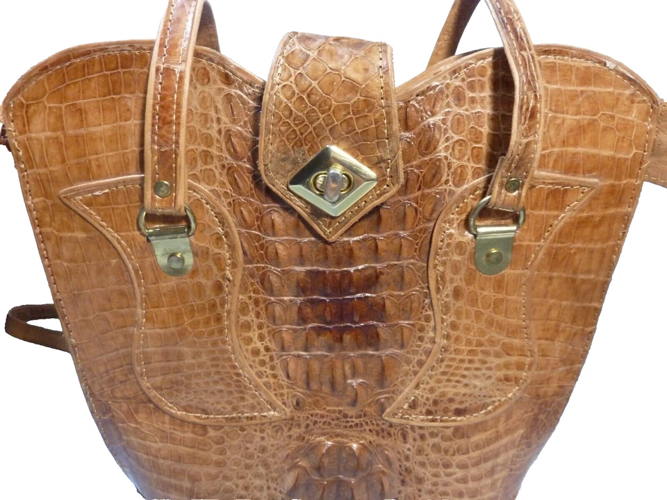 Sac / Pochette en Cuir CROCO Véritable vintage fait main - Photo 2/4