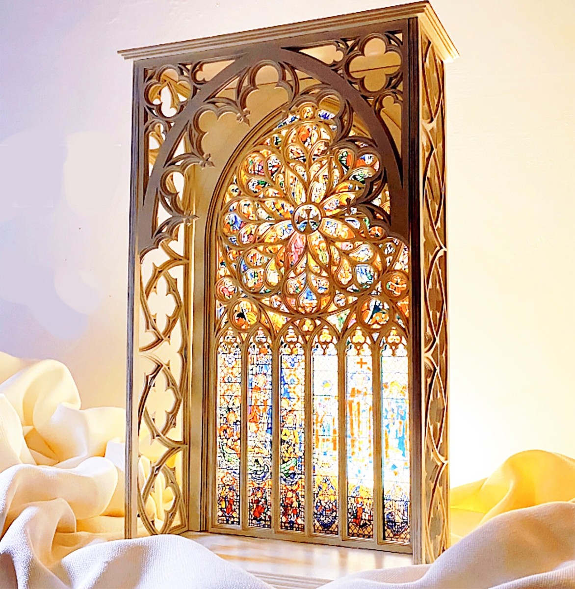 1:6 Miniature Gothic Cathedral Church Window Backdrop Dollhouse