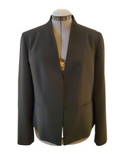 Kasper Black V-Neck Long Sleeve Lined Blazer Hook  eye- Pockets Size 14
