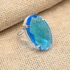 Blue Topaz Gemstone Handmade 925 Sterling Silver Ring Jewelry