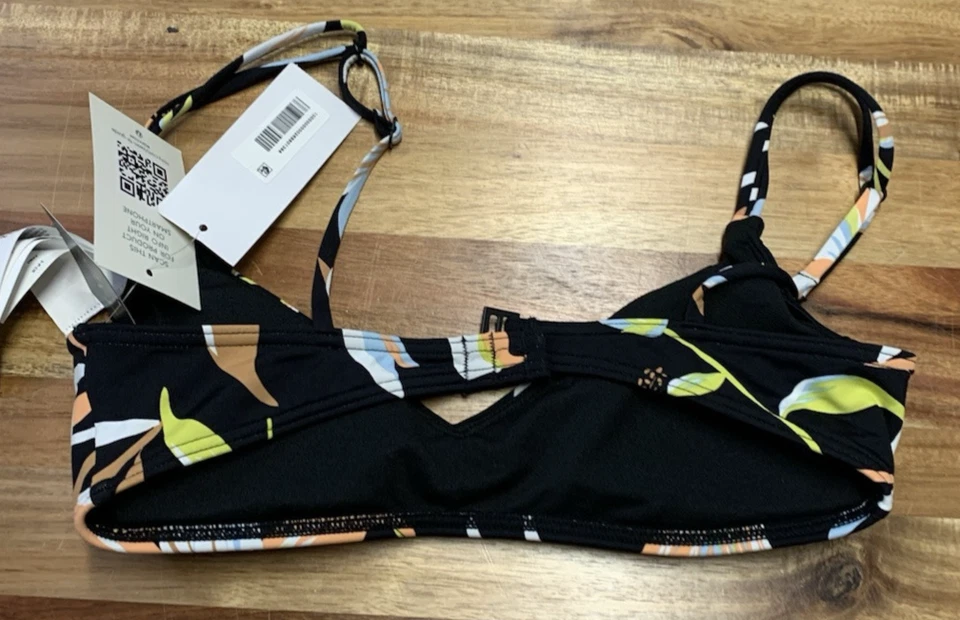 Roxy Small Bikini Top Juniors Hibiscus Wave V-Neck Anthracite  NEW - Image 3 of 4