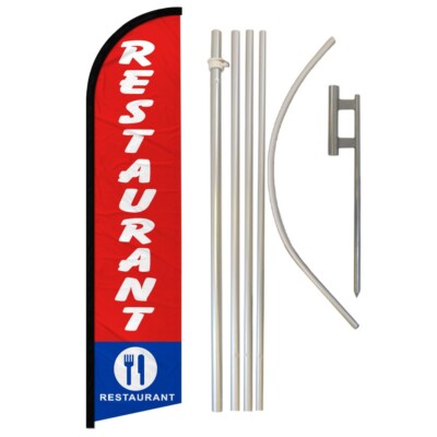 Restaurant Windless Banner Swooper Advertising Flag Pole Kit Food Here Rest Stop