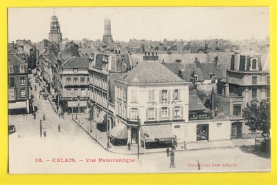 Old postcard FRANCE 62 - CALAIS panoramic view CAFÉ LÉON, H. LAJUS veterinarian
