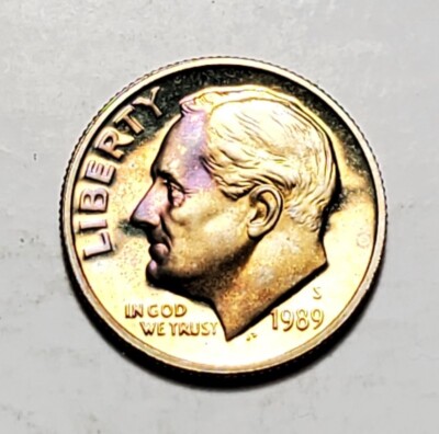 TONED 1989 S ROOSEVELT DIME PROOF UNC #C4265