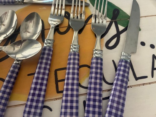 Vintage Blue Plaid Flatware Set - Picture 3 of 4