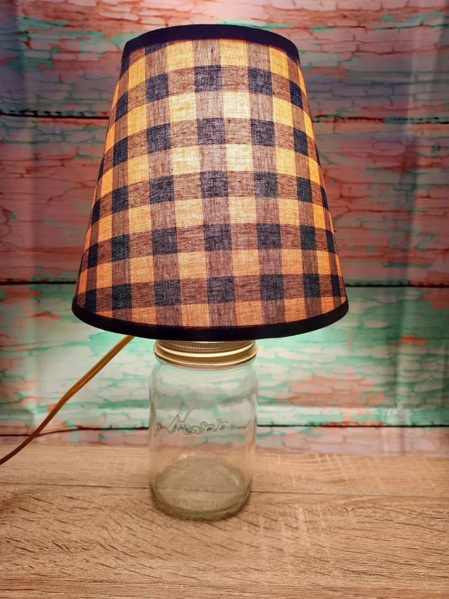 Kerr Canning Jar Electric Accent Lamp Plaid Green Shade Country Farmhouse Vtg