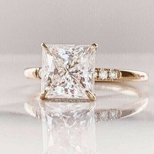 3CTW Princess Cut VVS1 Moissanite Wedding Engagement Ring 14k Yellow Gold Plated