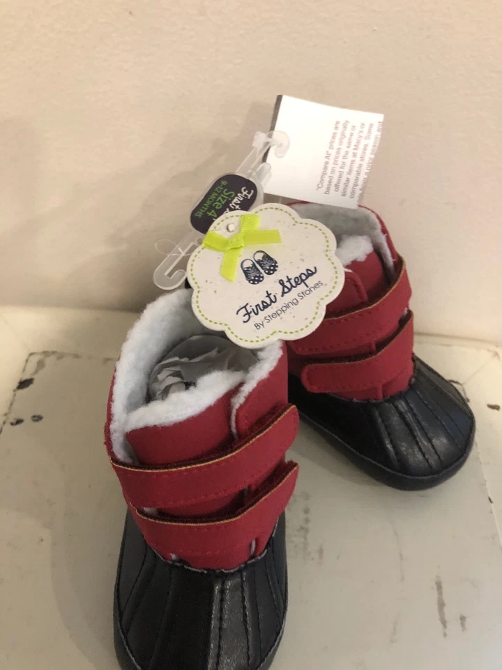 First Steps By Stepping Stones Botas Infantiles Zapatos 9-12 Meses Negro y Rojo Foto 2 de 4