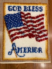 God Bless America USA FLAG Latch hook 20  x27  Rug Wall Decor OR Pillow completed