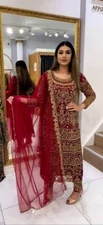 Latest Faux Georgette Maroon Salwar Kameez With Dupatta For Indian Wedding Wear
