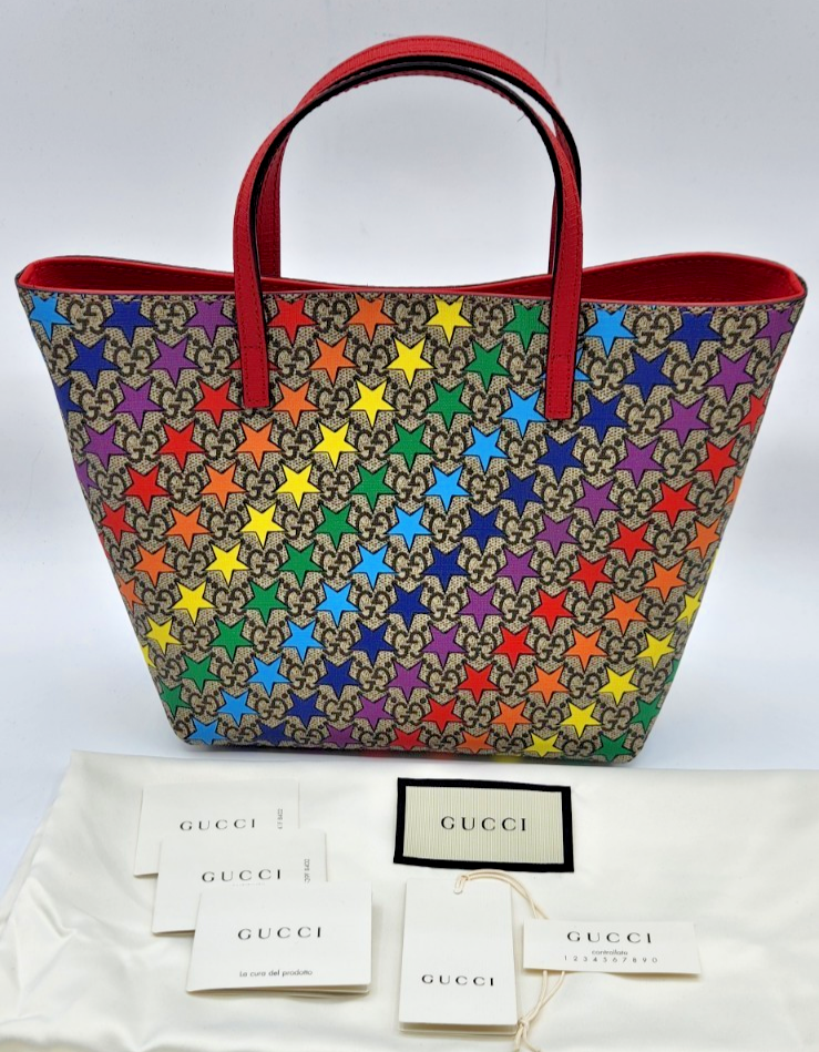 Gucci GG Monogram Rainbow Stars Canvas Tote Bag for Girls-image
