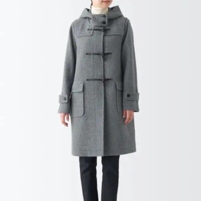MUJI Women's Reclaimed Wool Blend Duffle Coat Hooded Jacket XS NEW