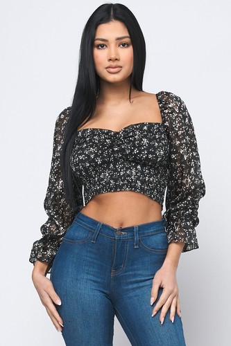 NWT Reset by Jane Flower PRINT Smocked top with LANTERN Sleeve S,M,L - Picture 6 of 7