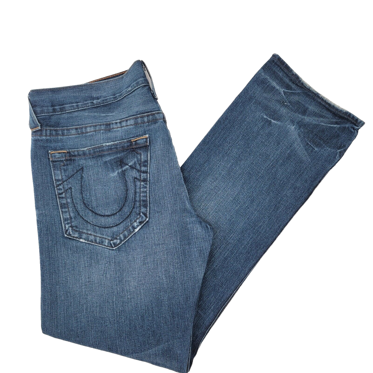 True Religion Jeans Men's 36x35 Blue Bobby Pants Straight Distressed Denim