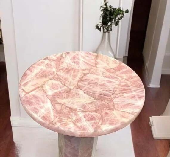 Rose Quartz Coffee Table Pink Gemstone with Stand Crystal Garden