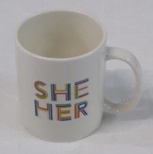 “She Her” Pronouns Friendly Room Essentials Stoneware Coffee Mug Tea Cup  NWT