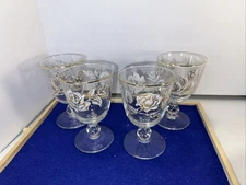 Vintage Libby Gold White Rose Bouquet Champaign Wine Crystal Glasses Set of 4
