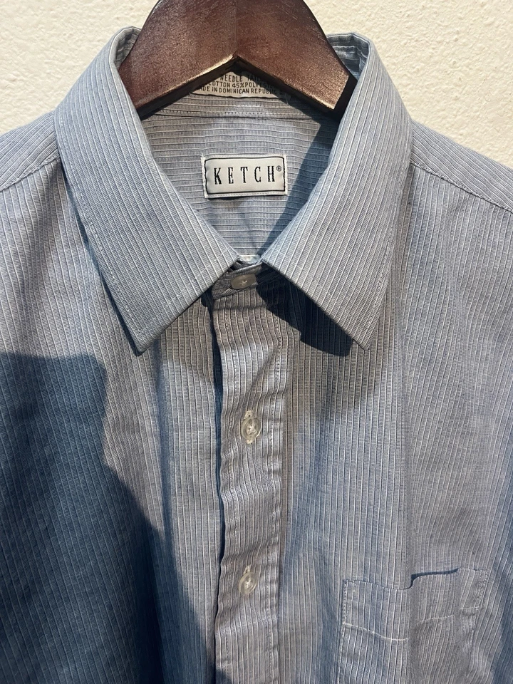 Camisa De Colección Ketch Para Hombres Azul Abotonada Manga Larga Aguja Única 16 1/2 34/35 Foto 2 de 4