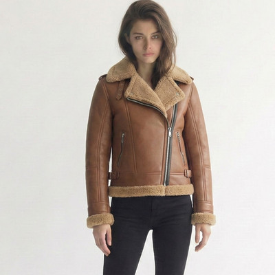 Women's Brown Leather Aviator Jacket | Fur Shearling B3 Bomber Coat