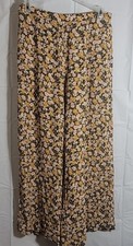 American Eagle Outfitters Mustard Pink Floral Wide Leg Pants, flowing Sz S Long