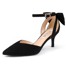 Women's Kitten Heel Pumps Bow Pointed Toe Ankle Strap Dress Shoes