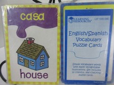 20 Double-Sided Puzzle Flash Cards English Spanish Vocabulary Learning Resources