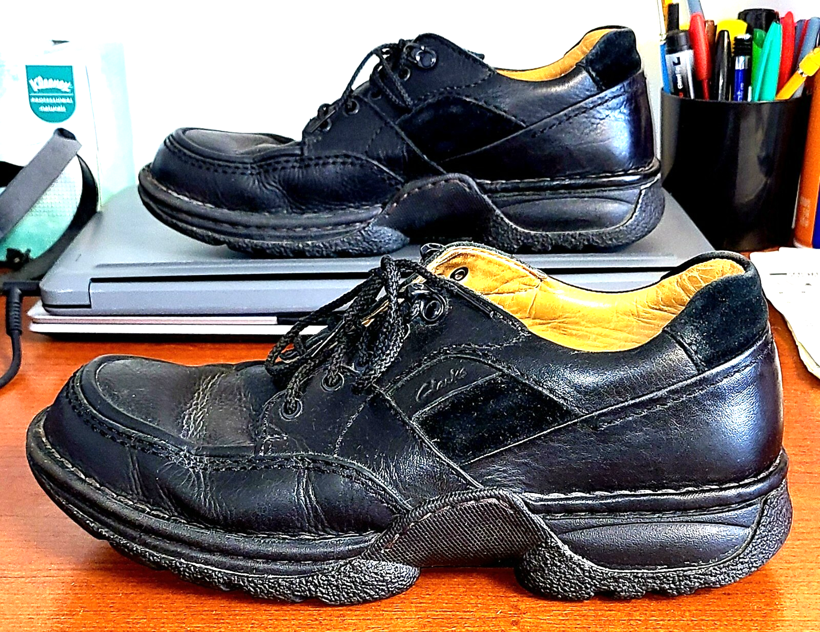Clarks Mens Unstructured Casual Oxford Black Lace Up Shoes Size 9M