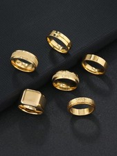 6pcs Gold Stainless Steel Men s Ring Set Size 7 8 9 10 11