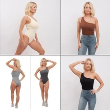 Women’s Ribbed Leotard Tummy Control Firm Body Padded Shaper Bodysuit Top
