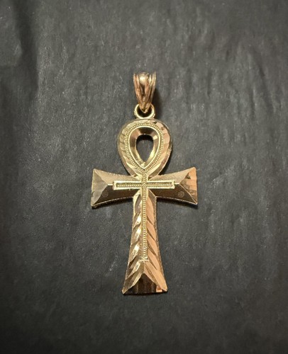 Solid 10K Yellow Gold 1.4" Ankh Cross Pendant - Egyptian Ankh Cross-