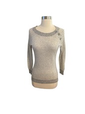 Women’s Banana Republic Wool Cashmere Blend Sweater Gray White Stripe Size Small