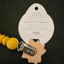 New With Tag Mud Pie Silicone Pacifier Clip Wooden Lion Pacy Beige