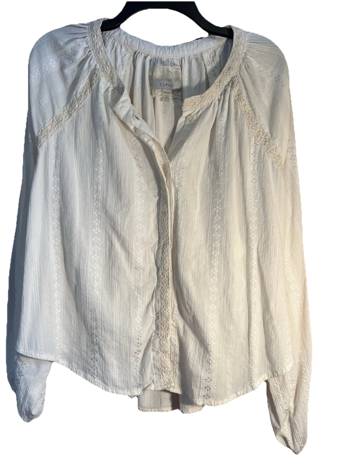 Cupio Boho Summer Peasant Blouse Cream Lace Trim, Women's size XL top