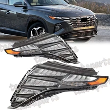 For 2022 2023 Hyundai Tucson LED DRL Headlights Headlamps Chrome LH+RH Pair