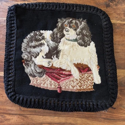 Elizabeth Bradley “King Charles Spaniel” completed needlepoint - product listing photo