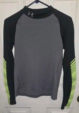 Under Armour Cold Gear Youth Large Fitted Gray Black Neon Green Sleeves