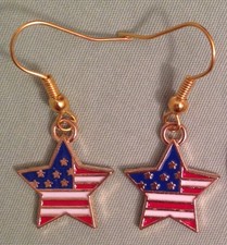AMERICAN FLAG STAR EARRINGS - Enamel with Gold Plated Ear Wires UNITED STATES