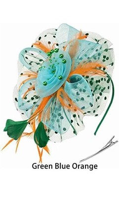 Blue/Orange/Green Feather Fascinator Hat Clip Wedding Tea Derby Cocktail Party