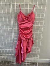 Y2K Blondie Nites Pink Satin Ruched Formal Gown Dress Size 5 Assimetrical Hem
