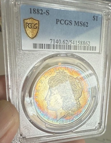 1882-S San Francisco Morgan Silver PCGS MS62 Fabulous Toner, Nice Eye Appeal