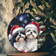 Shih Tzu Christmas Aluminum Wall Art Festive Round Tin Metal Signs Home D cor Do