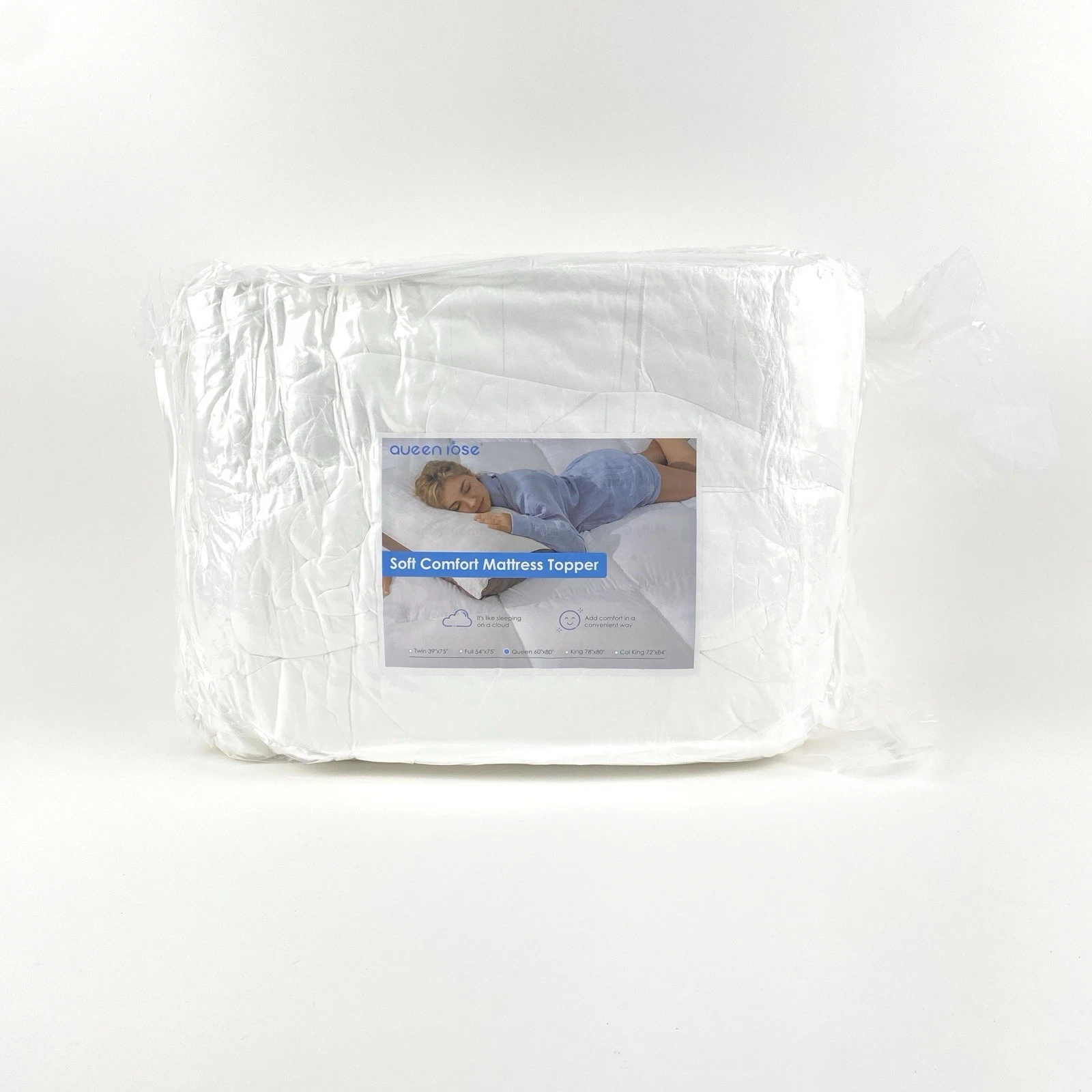 Queen Rose Soft Comfort White Mattress Topper - Queen Size 60"x80"
