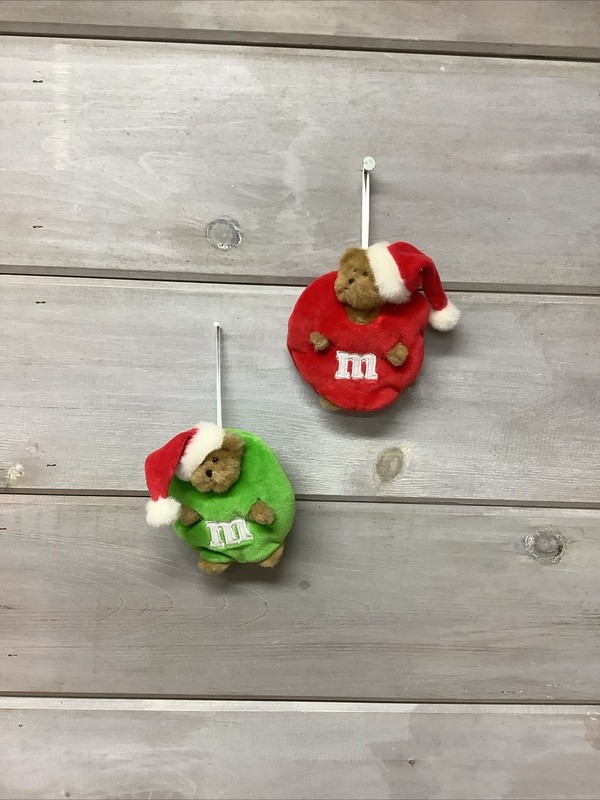 Vintage Boyds Red & Green M&M Bear Plush Lil Jingle Christmas Ornament
