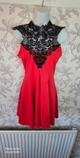 Parisian Collection Skater Dress, Red, Lace Halter Neck & Backless, Size 10