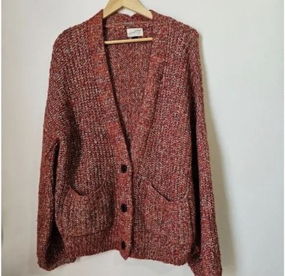 Universal Thread Size M Open Front Cardigan Sweater Pockets Variegated Dark Red